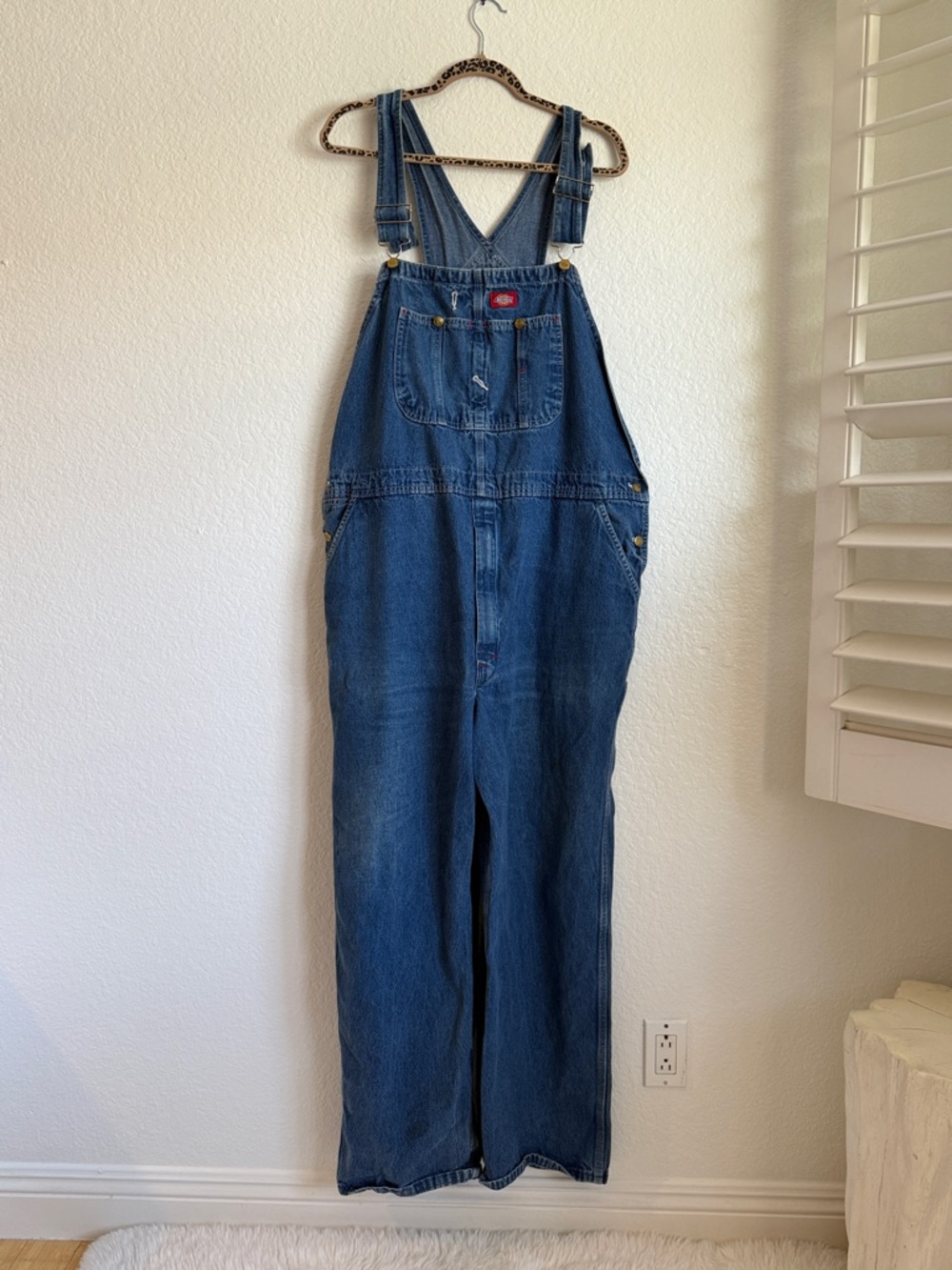 Dickies Blue Denim Bib Overalls with Red Front Patch Pocket-90’s